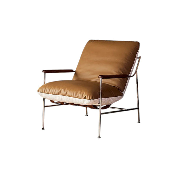 Prasad Lounge Chair with Ottoman – Real Leather Accent Armchair with Stainless Steel Base, Modern Reclining Lounge Seat with Footrest, Contemporary Living Room Chair