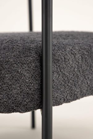 Lustig Armchair – Dark Grey Bouclé Fabric – Modern Crescent Design with Black Steel Frame – Mmilo