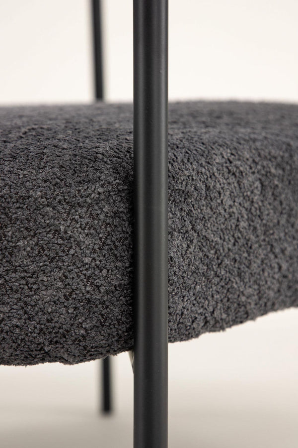 Lustig Armchair – Dark Grey Bouclé Fabric – Modern Crescent Design with Black Steel Frame – Mmilo