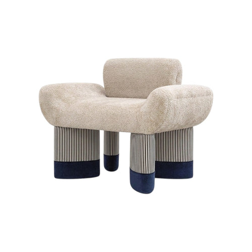 Egle Bouclé Armchair – Contemporary Accent Chair with Cashmere & Linen Upholstery, Modern Lounge Chair for Living Room or Bedroom, Blue/Red