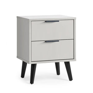 Alba 2 Drawer Bedside Table in Silk Grey with Soft Close Drawers and Black Metal Handles