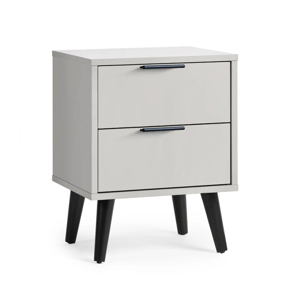 Alba 2 Drawer Bedside Table in Silk Grey with Soft Close Drawers and Black Metal Handles
