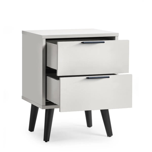 Alba 2 Drawer Bedside Table in Silk Grey with Soft Close Drawers and Black Metal Handles