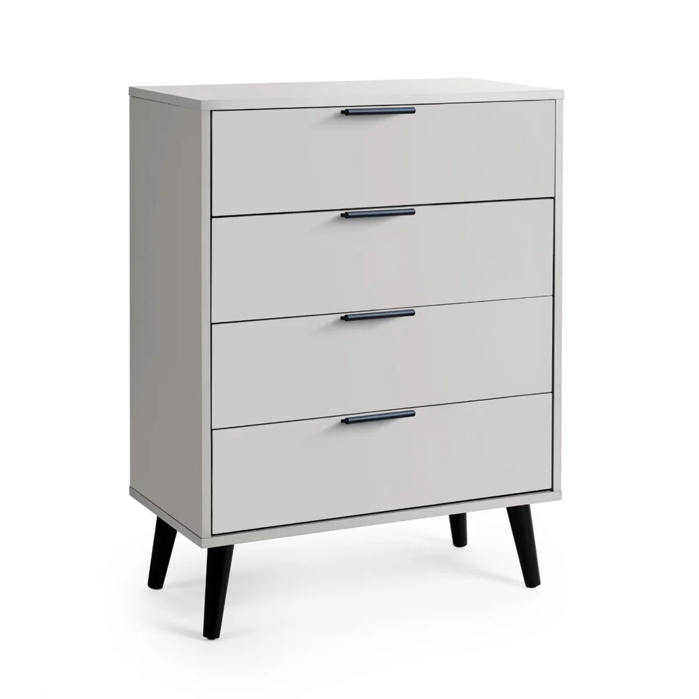 Julian Bowen Alba 4 Drawer Chest – Modern Bedroom Storage Unit with Soft-Close Drawers in White and Oak Finish