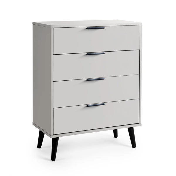 Julian Bowen Alba 4 Drawer Chest – Modern Bedroom Storage Unit with Soft-Close Drawers in White and Oak Finish