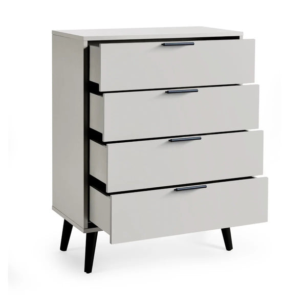 Julian Bowen Alba 4 Drawer Chest – Modern Bedroom Storage Unit with Soft-Close Drawers in White and Oak Finish