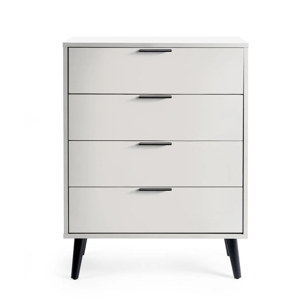 Julian Bowen Alba 4 Drawer Chest – Modern Bedroom Storage Unit with Soft-Close Drawers in White and Oak Finish