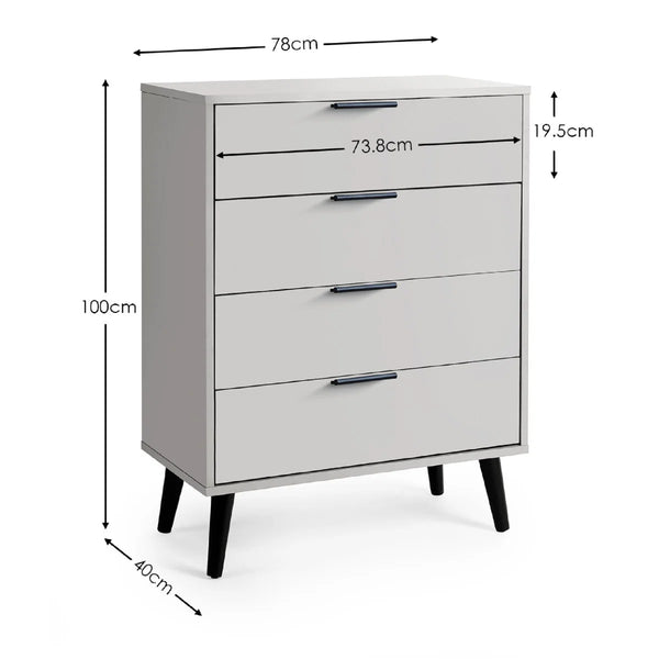Julian Bowen Alba 4 Drawer Chest – Modern Bedroom Storage Unit with Soft-Close Drawers in White and Oak Finish