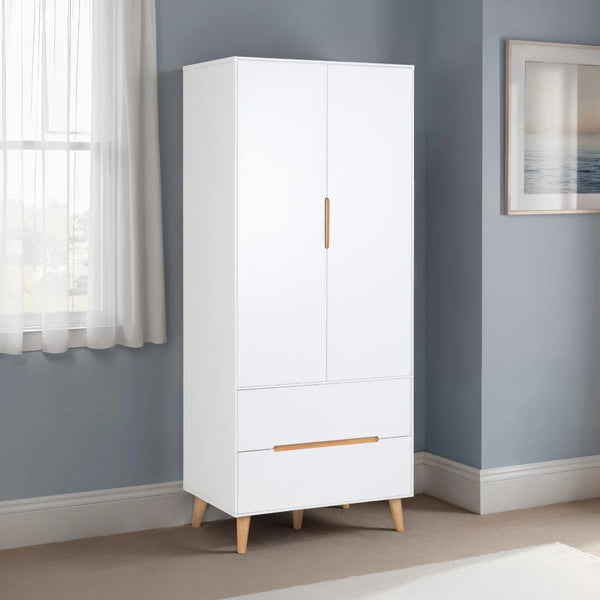 Julian Bowen Alicia 2 Door Combination Wardrobe with 2 Drawers – Matt White & Oak Finish