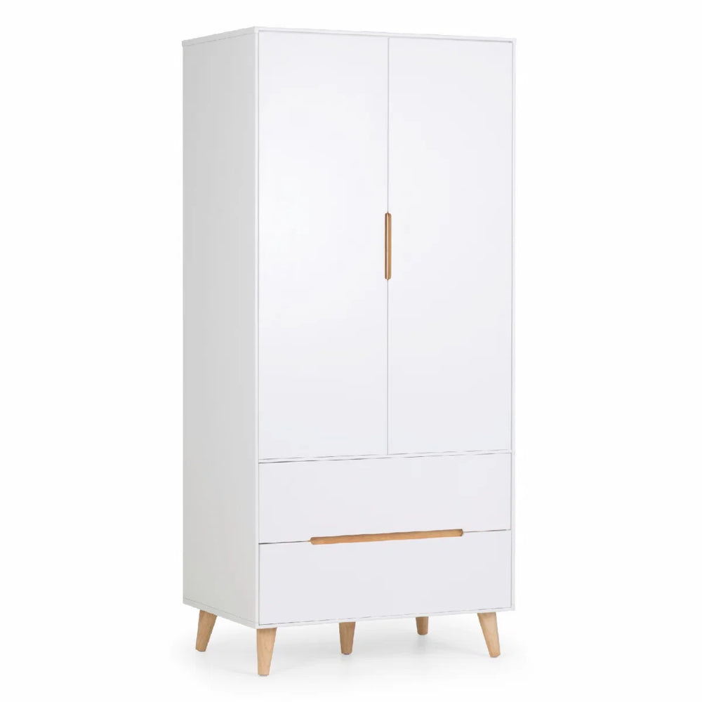 Julian Bowen Alicia 2 Door Combination Wardrobe with 2 Drawers – Matt White & Oak Finish
