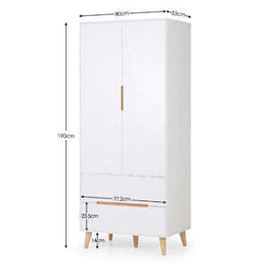 Julian Bowen Alicia 2 Door Combination Wardrobe with 2 Drawers – Matt White & Oak Finish