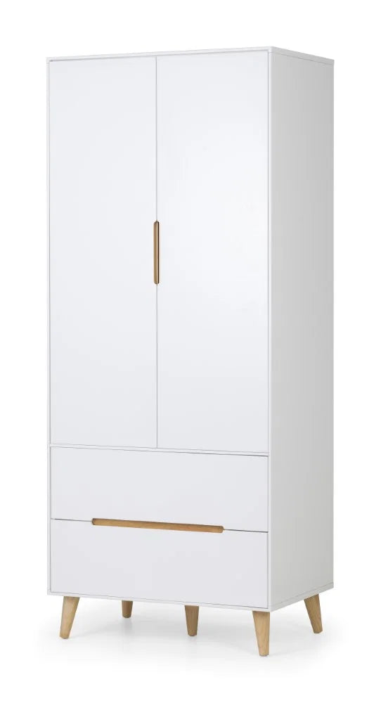Julian Bowen Alicia 2 Door Combination Wardrobe with 2 Drawers – Matt White & Oak Finish