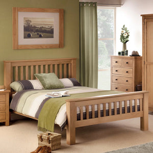 Amsterdam Solid Oak High Foot End Bed Frame – Shaker Style Wooden Bed with Sprung Slatted Base
