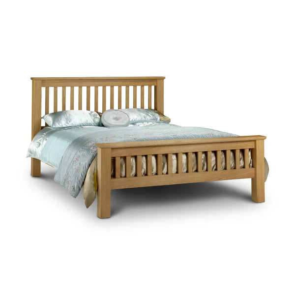 Amsterdam Solid Oak High Foot End Bed Frame – Shaker Style Wooden Bed with Sprung Slatted Base