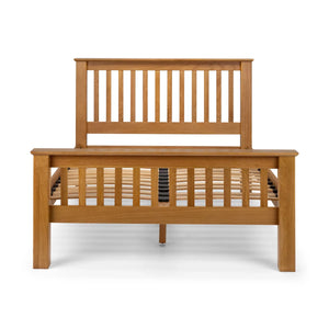 Amsterdam Solid Oak High Foot End Bed Frame – Shaker Style Wooden Bed with Sprung Slatted Base