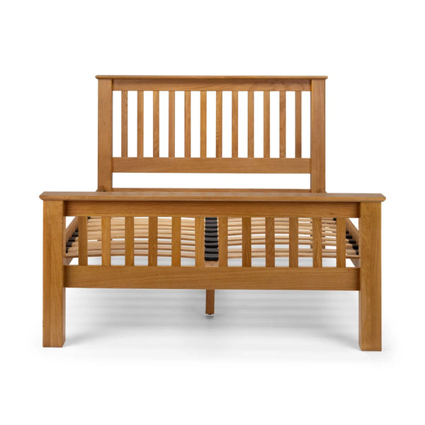 Amsterdam Solid Oak High Foot End Bed Frame – Shaker Style Wooden Bed with Sprung Slatted Base