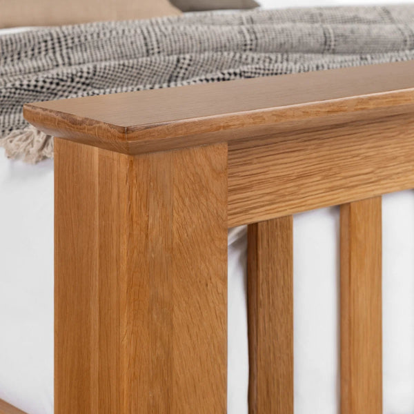 Amsterdam Solid Oak High Foot End Bed Frame – Shaker Style Wooden Bed with Sprung Slatted Base