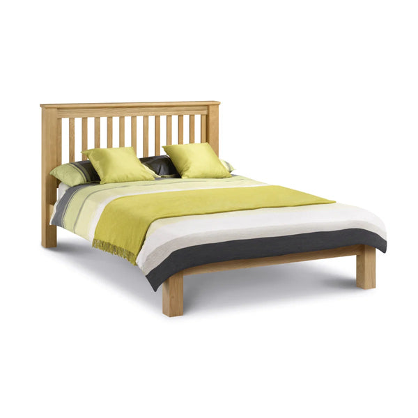 Amsterdam Solid Oak Shaker Bed Frame – Low Foot End – White Oak & Oak Veneers – Sprung Slatted Base