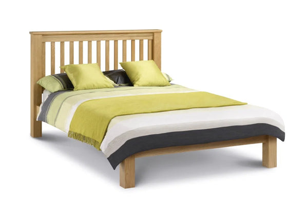 Amsterdam Solid Oak Shaker Bed Frame – Low Foot End – White Oak & Oak Veneers – Sprung Slatted Base