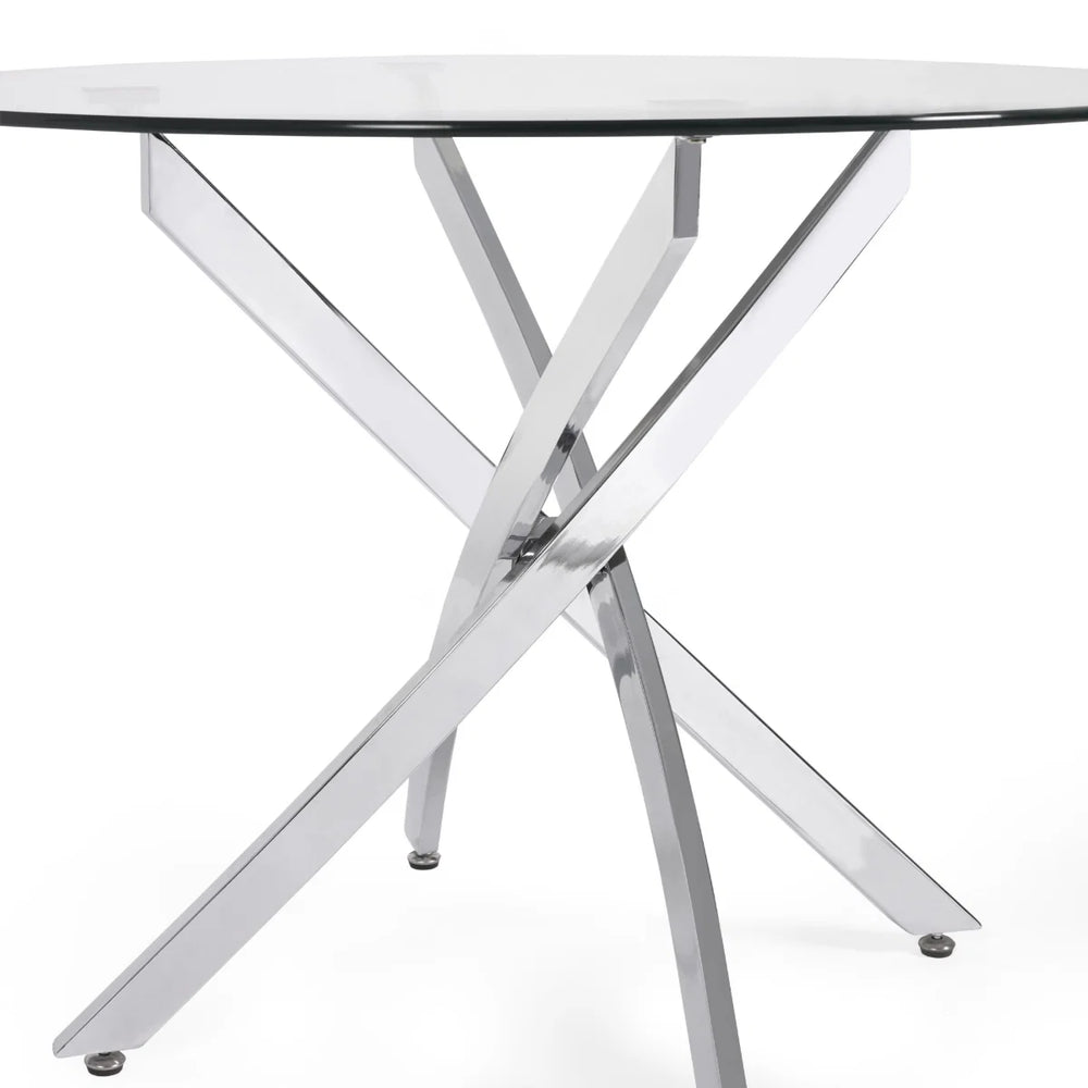 Anderson Round Tempered Glass Dining Table with Chrome Crossover Base – Modern 100cm Circular Kitchen & Dining Table