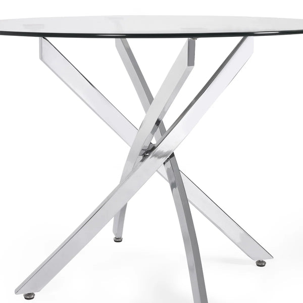 Anderson Round Tempered Glass Dining Table with Chrome Crossover Base – Modern 100cm Circular Kitchen & Dining Table