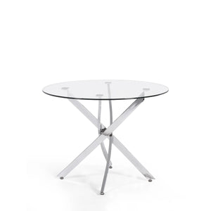 Anderson Round Tempered Glass Dining Table with Chrome Crossover Base – Modern 100cm Circular Kitchen & Dining Table