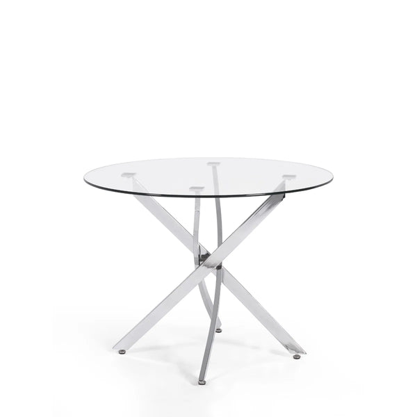 Anderson Round Tempered Glass Dining Table with Chrome Crossover Base – Modern 100cm Circular Kitchen & Dining Table