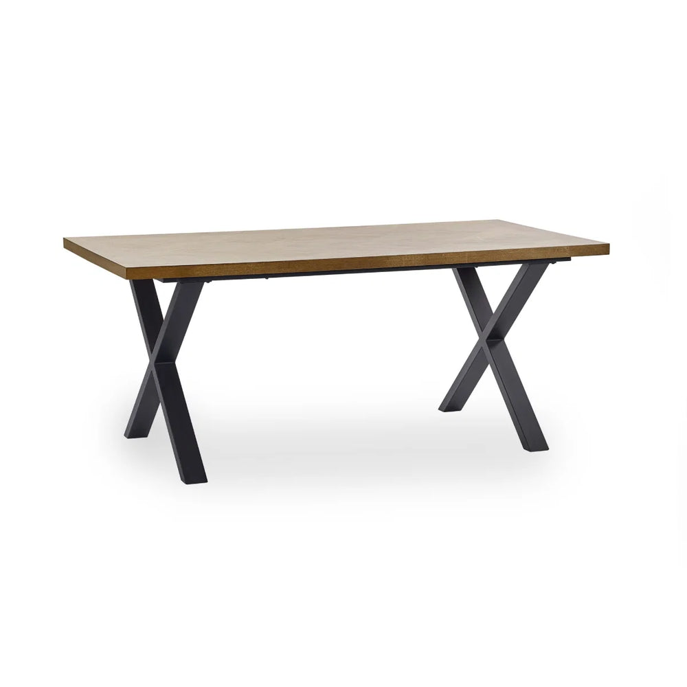 Aron 180cm Herringbone Wooden Dining Table with Black Cross Metal Legs