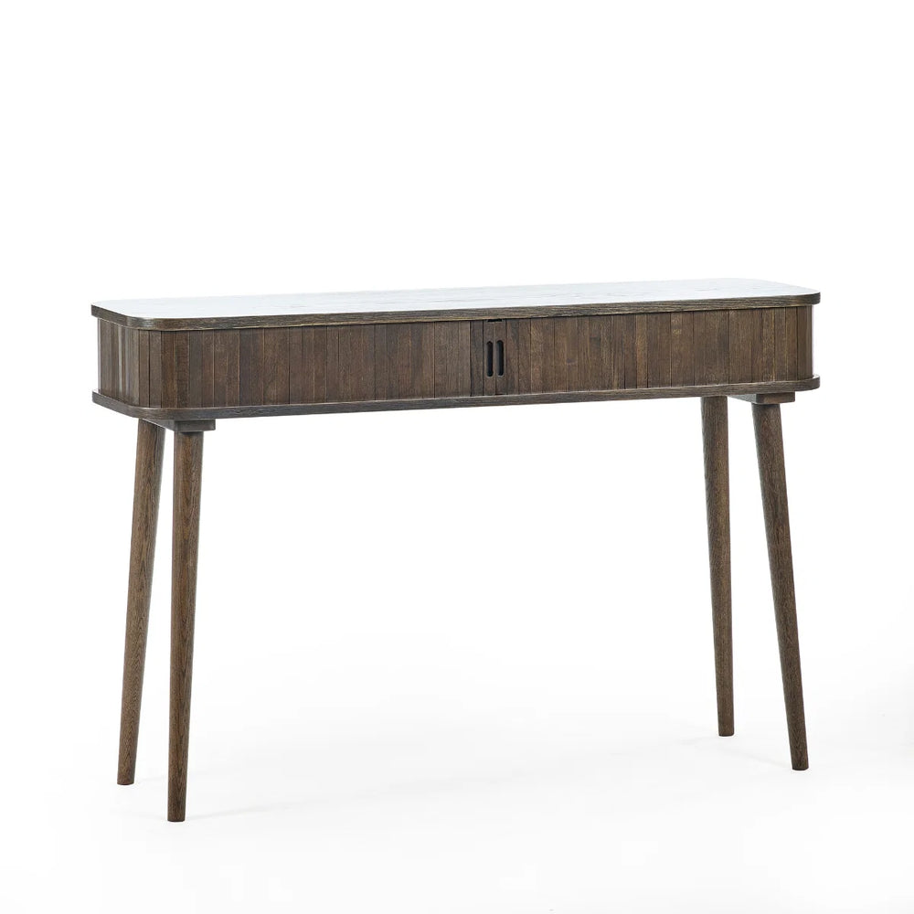 Julian Bowen Arya Console Table with Tambour Door, Dark Oak Finish 120cm