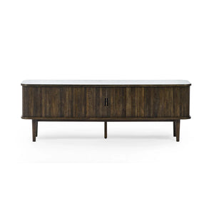 Julian Bowen Arya Media Unit with Sliding Tambour Doors, Dark Oak Effect TV Stand with Shelves, Modern Entertainment Storage Cabinet