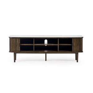 Julian Bowen Arya Media Unit with Sliding Tambour Doors, Dark Oak Effect TV Stand with Shelves, Modern Entertainment Storage Cabinet