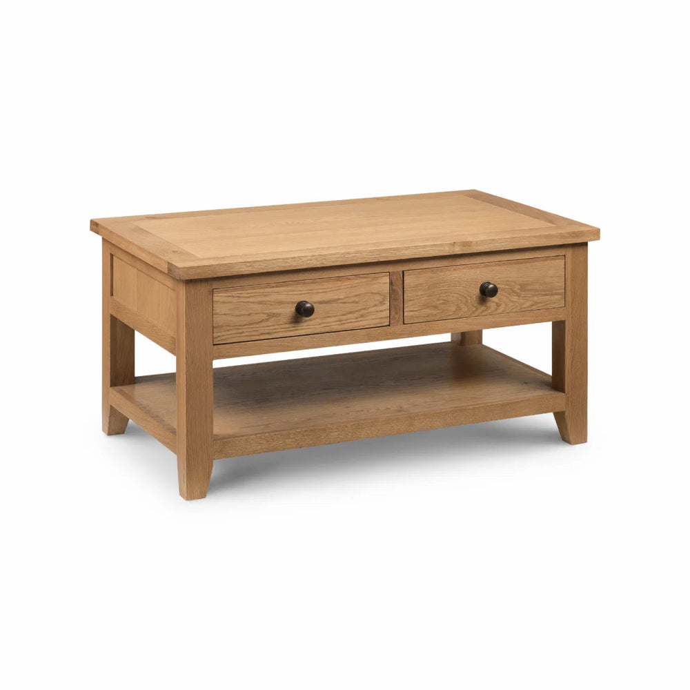 Julian Bowen Astoria White Oak Coffee Table with 2 Drawers & Shelf
