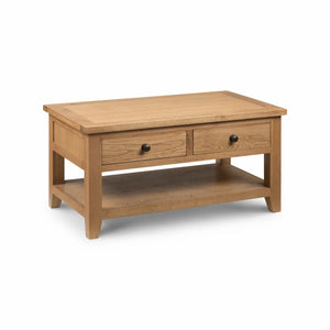 Julian Bowen Astoria White Oak Coffee Table with 2 Drawers & Shelf