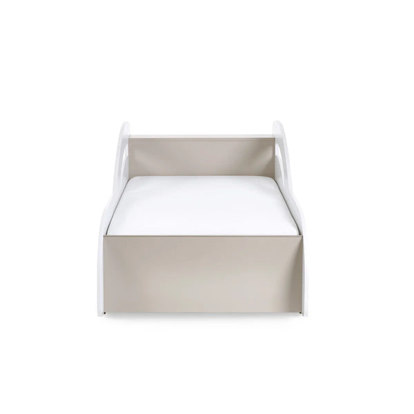 Julian Bowen Atlantis Toddler Car Bed – White & Taupe Kids Racing Bed Frame for 70 x 140cm Cot Bed Mattress