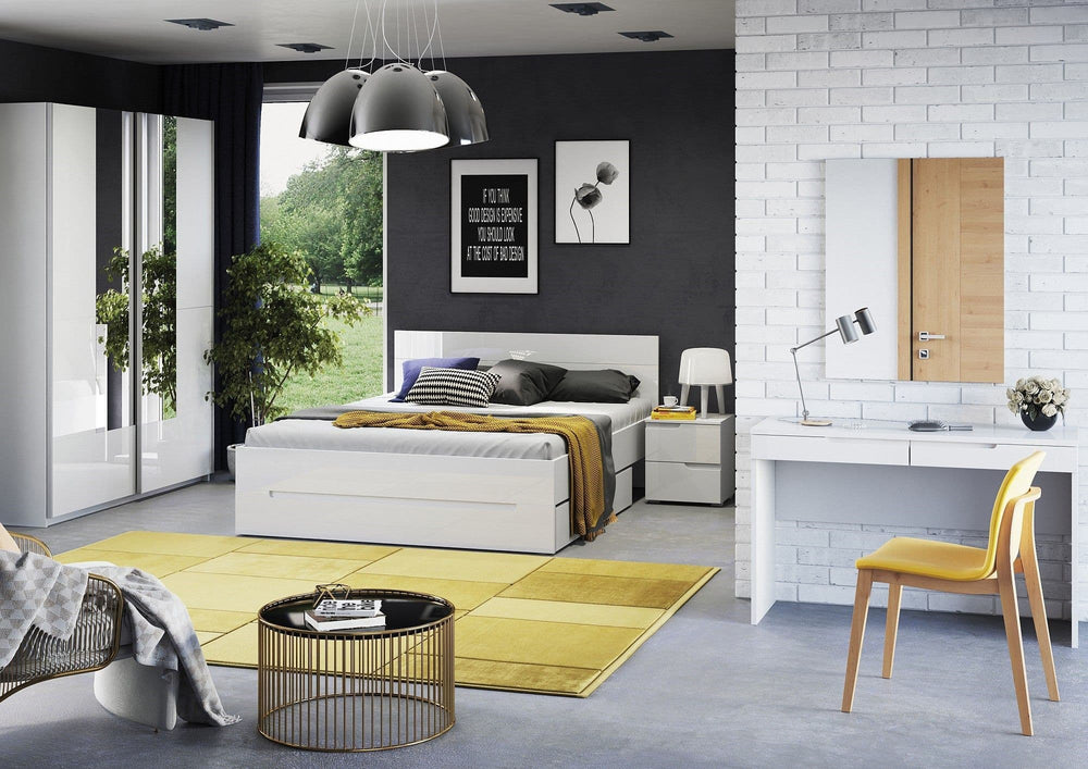 Santino White Gloss Sliding Door Wardrobe with Mirrored Door – Modern Bedroom Storage, 164cm - My Store