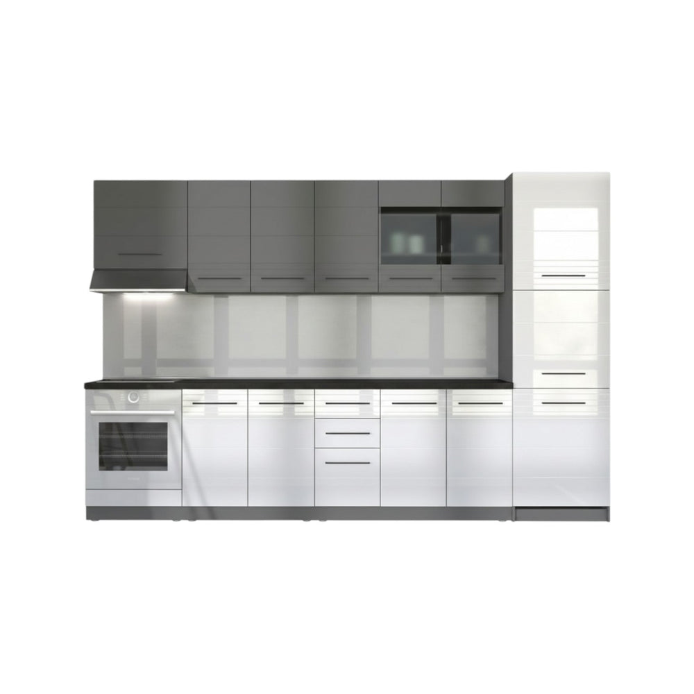 Pedro White Gloss and Grey Kitchen Units – 10 Doors, 2 Drawers, Modern Modular Storage – 200cm Wide, Flat Pack - My Store