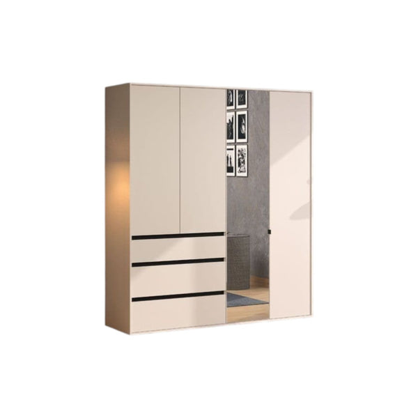 Kyoto Cashmere 4 Door 3 Drawer Mirrored Wardrobe with Shelves & Hanging Rail – Large Bedroom Storage Closet – 210.5 x 183 x 55 cm - My Store