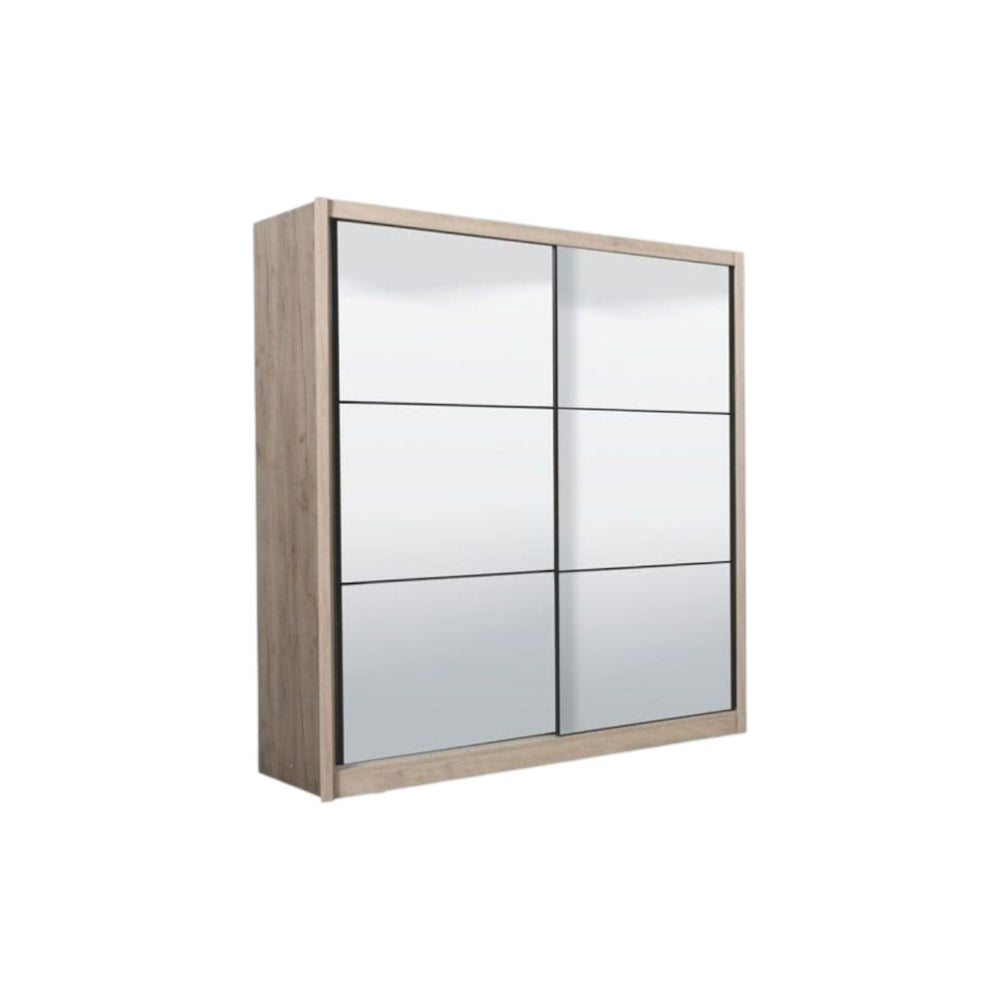 Nevada Artisan Oak Effect Sliding Door Wardrobe with Full Mirror – 213cm Wide Modern Bedroom Closet with Shelves & Hanging Rail - My Store