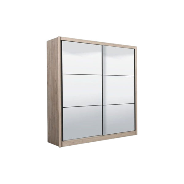 Nevada Artisan Oak Effect Sliding Door Wardrobe with Full Mirror – 213cm Wide Modern Bedroom Closet with Shelves & Hanging Rail - My Store