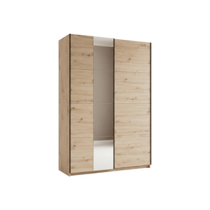 Noah Oak Effect Sliding Wardrobe with Mirror 145.5cm – Modern 2 Door Bedroom Storage Closet - My Store