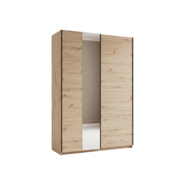 Noah Oak Effect Sliding Wardrobe with Mirror 145.5cm – Modern 2 Door Bedroom Storage Closet - My Store