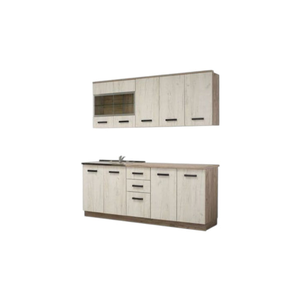 Gabriel White Oak Effect Kitchen Units Cabinet Set – 200cm Wide Storage Unit with 10 Doors & 2 Drawers – Modern Flat Pack Kitchen Furniture - My Store
