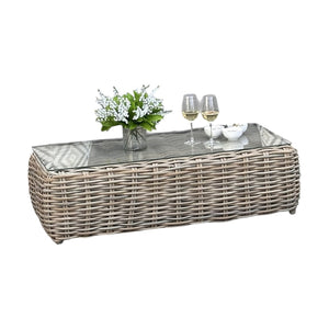 Amalfi Collection Outdoor Large Corner Set – Beige Fabric & Glass Table, Metal Frame, Weather-Resistant Synthetic Wicker - My Store