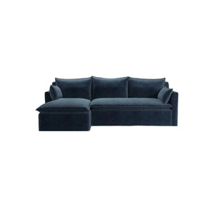 Bluebell Classic Chaise Sofa with wooden legs and feather cushions in traditional UK living room setting