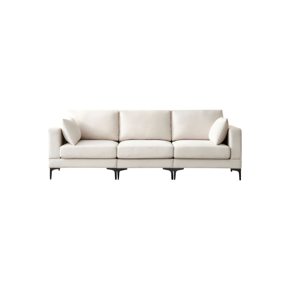 Anek 3-Seater Sofa, Beige Fabric | Modern Comfort with Metal Legs