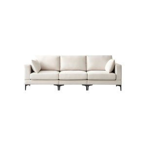 Anek 3-Seater Sofa, Beige Fabric | Modern Comfort with Metal Legs