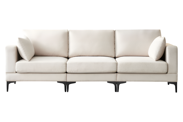 Anek 3-Seater Sofa, Beige Fabric | Modern Comfort with Metal Legs