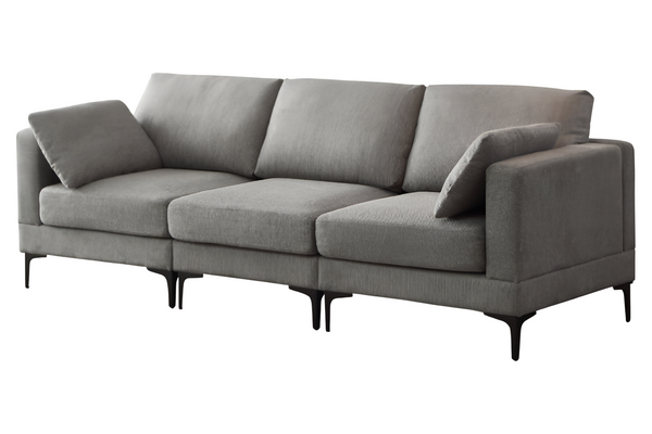 Anek 3-Seater Sofa, Dark Grey Fabric  Modern Elegance with Metal Legs