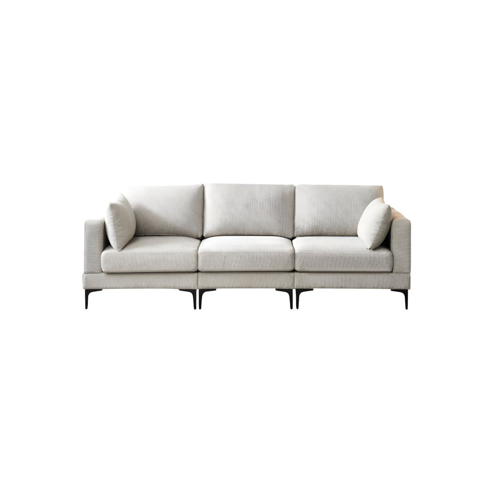 Anek 3-Seater Sofa, Grey Fabric | Modern Comfort with Metal Legs