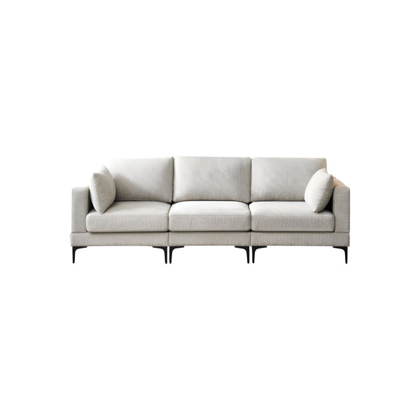 Anek 3-Seater Sofa, Grey Fabric | Modern Comfort with Metal Legs